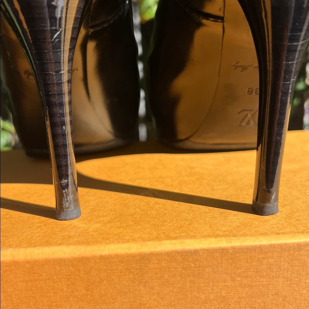 Rare Louis Vuitton black Patent leather  38.platform cut out booties. - Picture 8 of 17